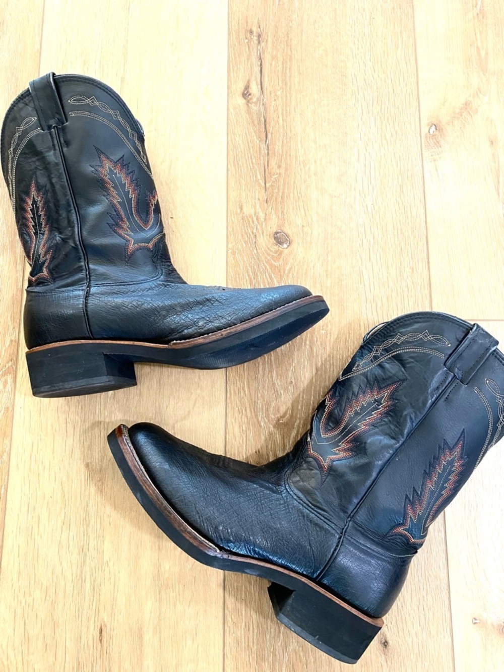 Larry Mahan Boots Men’s 10.5 Black Ropers Leather Western Cowboy Boots Comfort